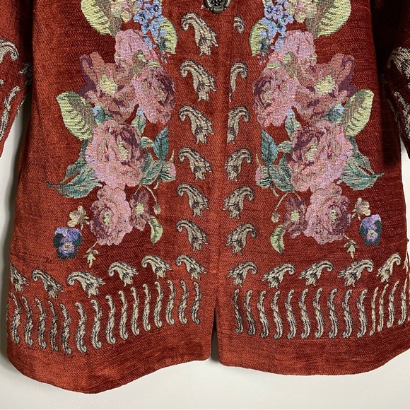 Soft Surroundings Abruzzo Swing Floral Tapestry Jacket in Red Cardinal - Picture 8 of 16